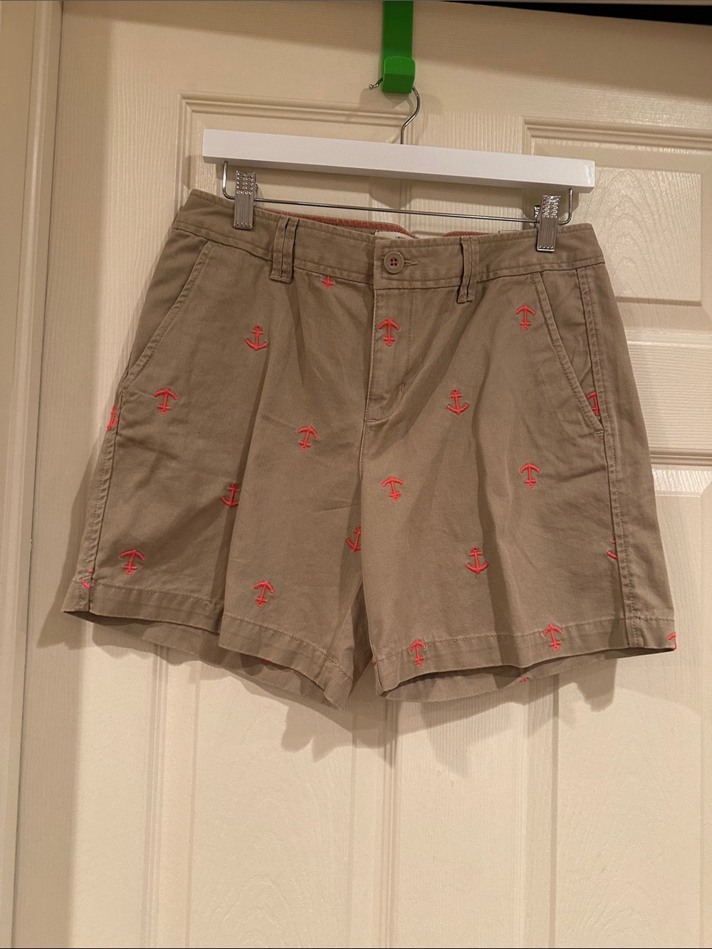 G.H. Bass & Co. Khaki Shorts with Coral Anchor Embroidery
